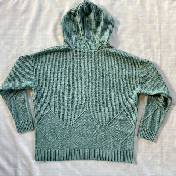 Christopher & Banks Cozycore Cable Knit Hooded Seafoam Knit Popover Sweater-L - Picture 3 of 13